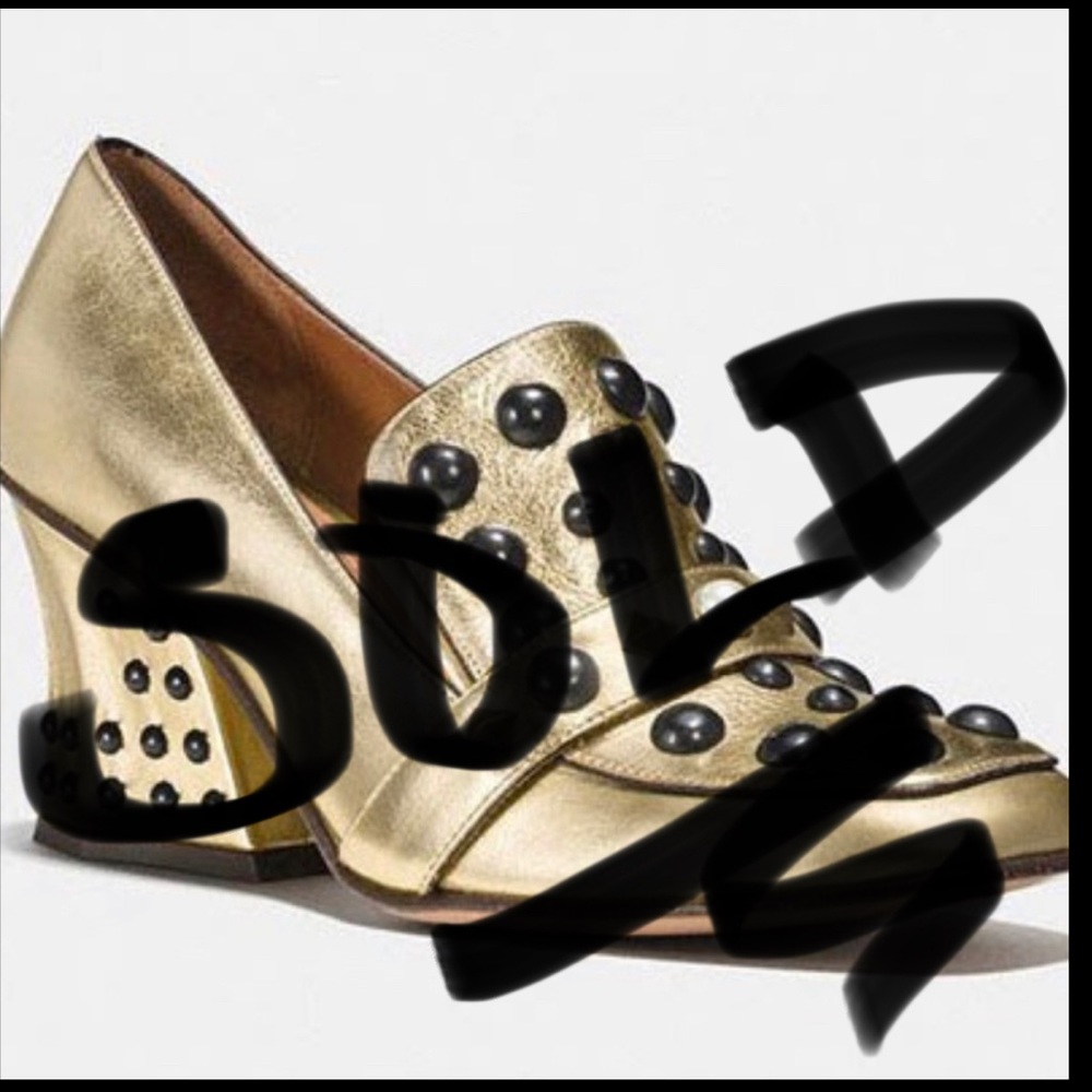 NIB - COACH 1941 Gold Metallic Studded Loafers - Picture 1 of 8